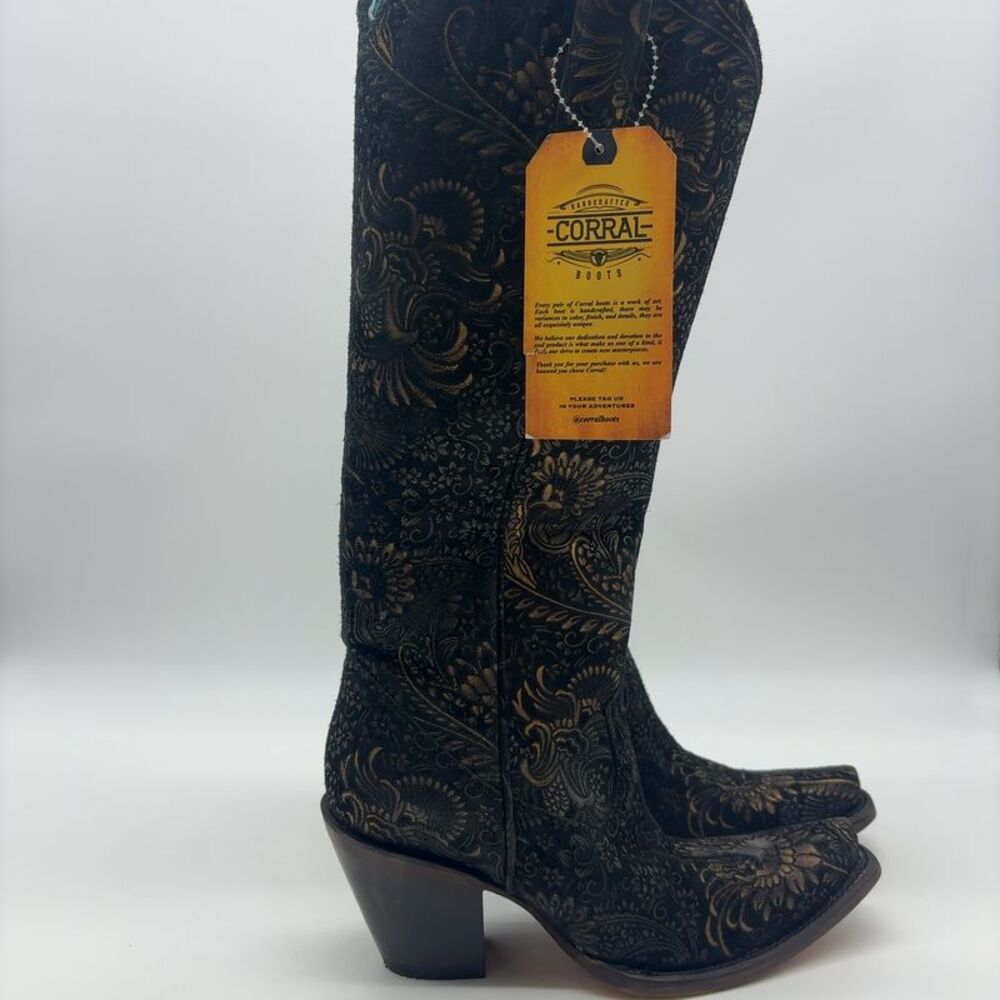 Corral Gold and Black Suede Cowboy Boots - Picture 4 of 6